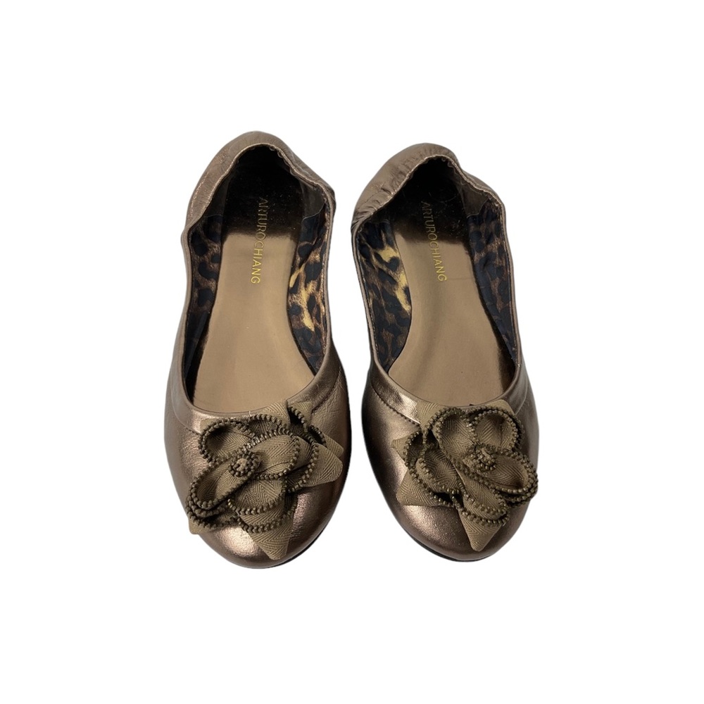 New Arturo Chiang Copper Ballet Flats adorned with  Zipper Flowea Size 7.5